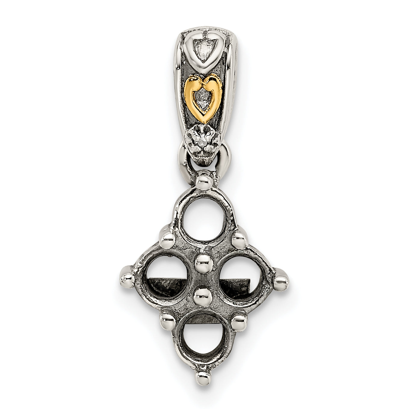 Sterling Silver Antiqued w/14k 4-stone w/Diamond Mothers Pendant Semi-Mount