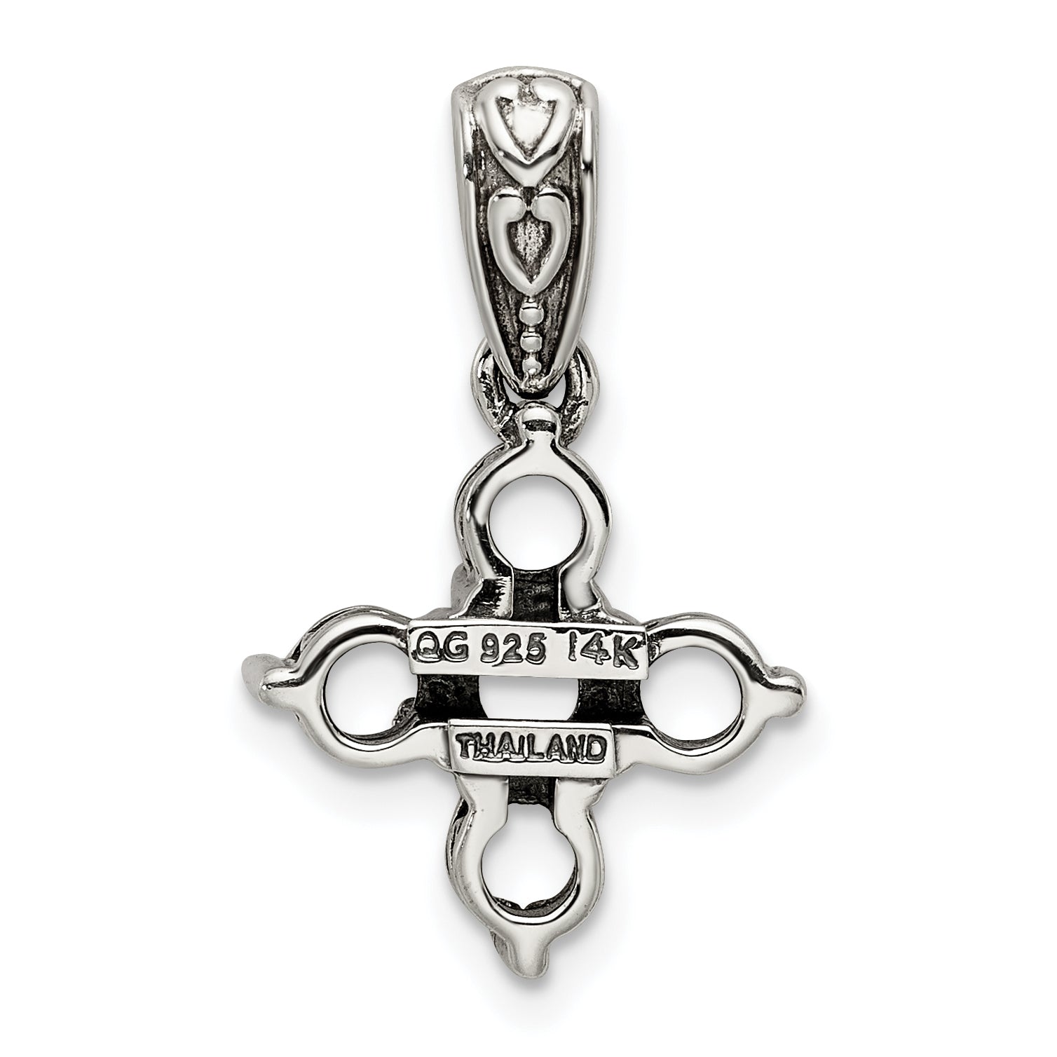 Sterling Silver Antiqued w/14k 5-stone w/Diamond Mothers Pendant Semi-Mount