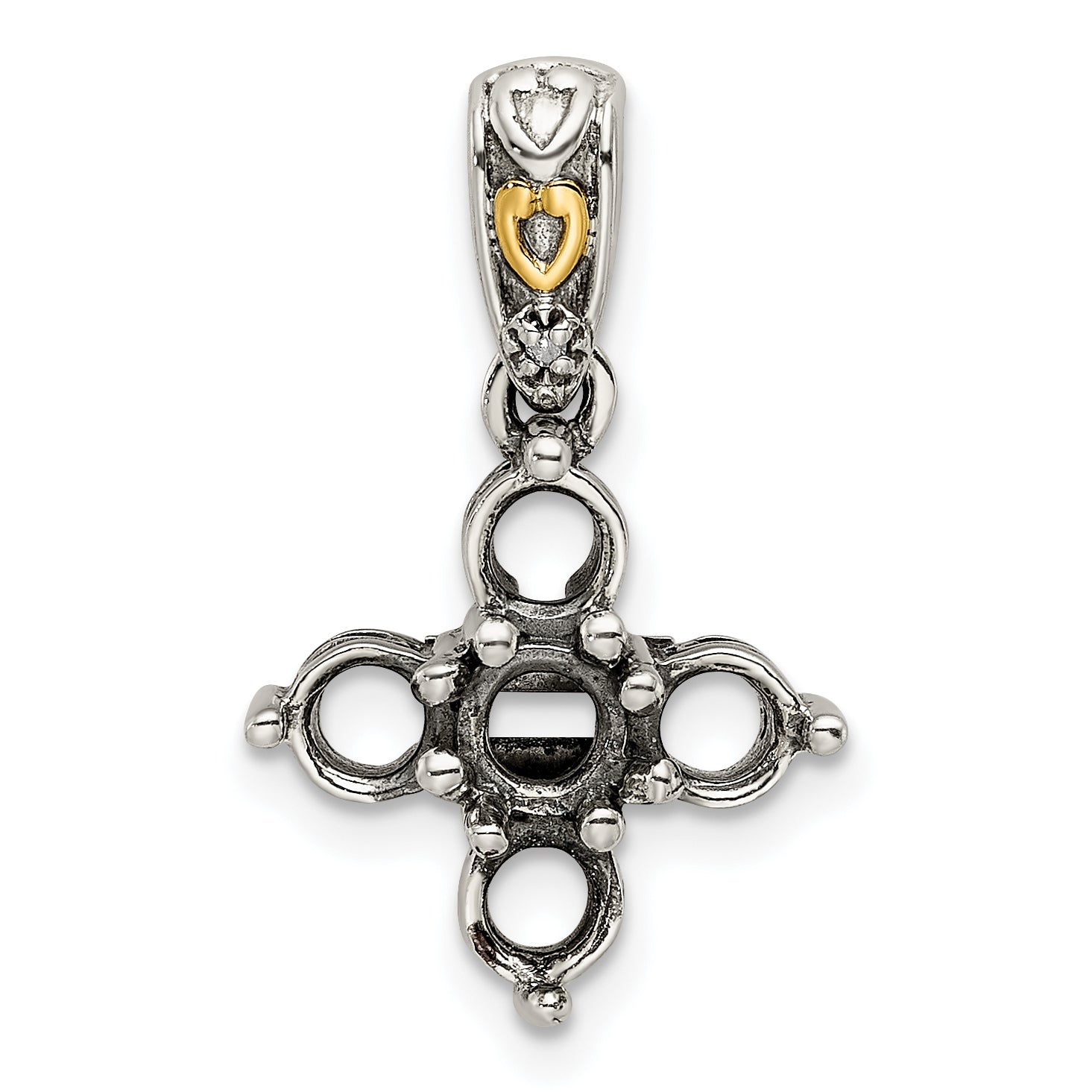 Sterling Silver Antiqued w/14k 5-stone w/Diamond Mothers Pendant Semi-Mount