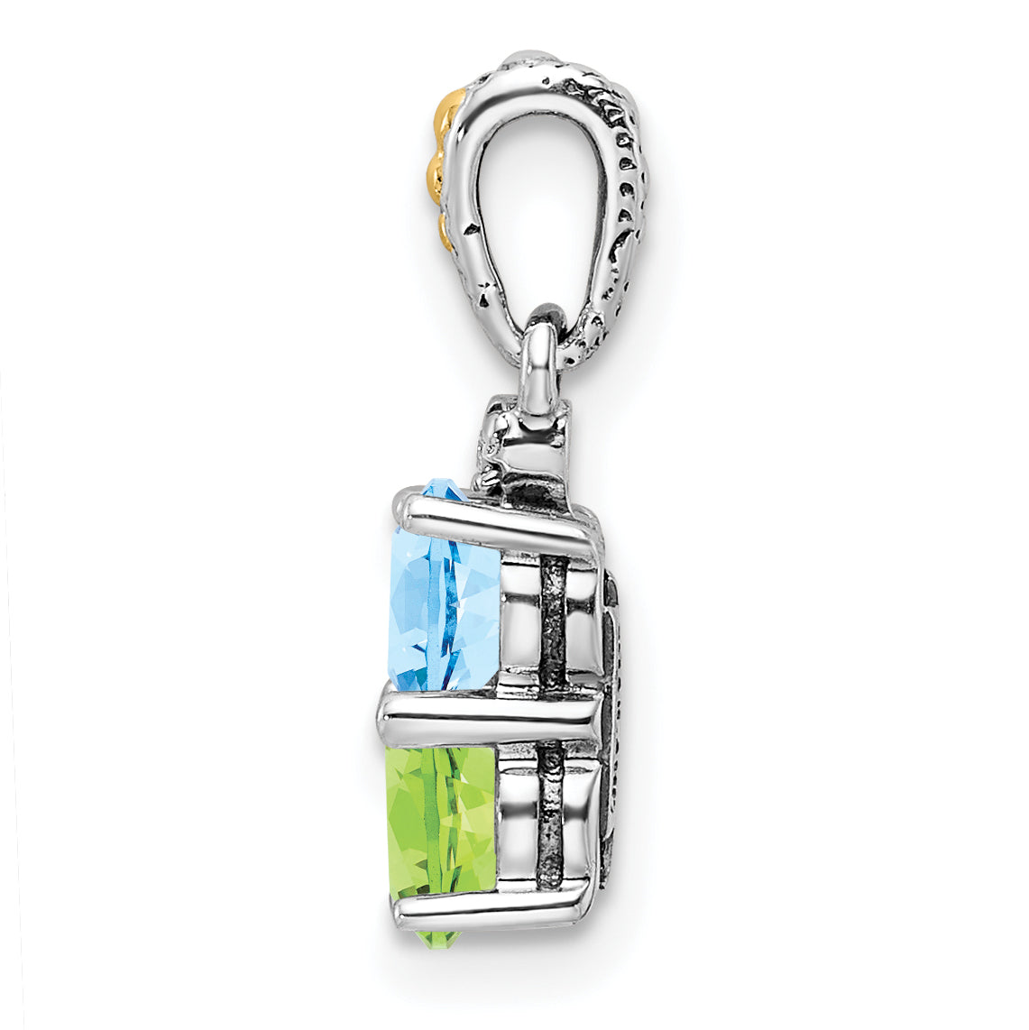 Sterling Silver Antiqued w/14k 2-stone w/Diamond Mother's Pendant