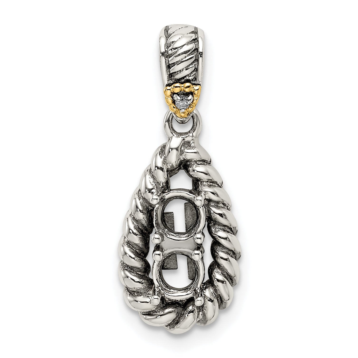 Sterling Silver Antiqued w/14k 2-stone w/Diamond Mother's Pendant