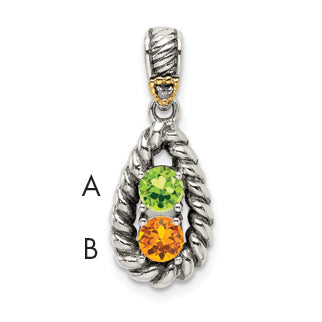 Sterling Silver Antiqued w/14k 2-stone w/Diamond Mothers Pendant Semi-Mount