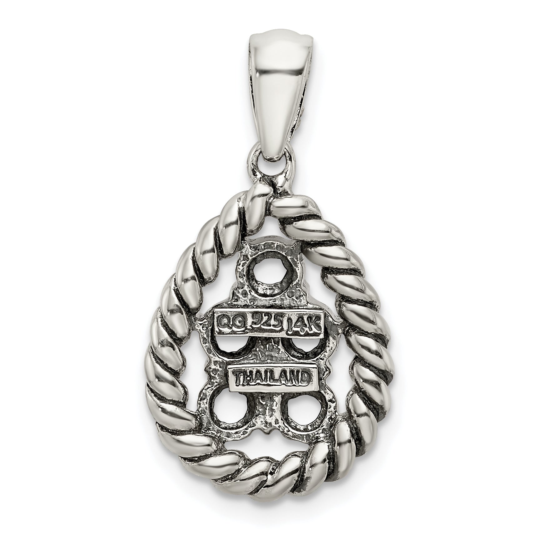 Sterling Silver Antiqued w/14k 5-stone w/Diamond Mothers Pendant Semi-Mount