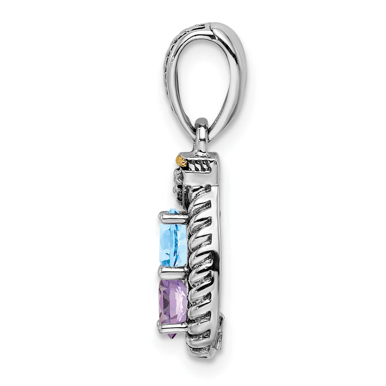 Sterling Silver Antiqued w/14k 2-stone w/Diamond Mother's Pendant