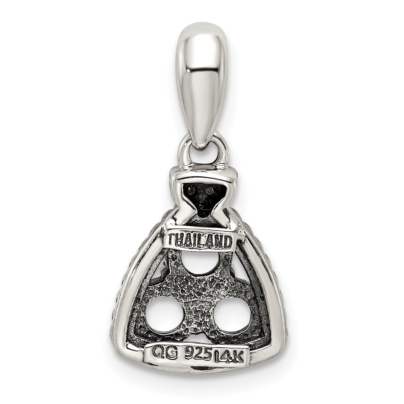 Sterling Silver Antiqued w/14k 3-stone w/Diamond Mothers Pendant Semi-Mount