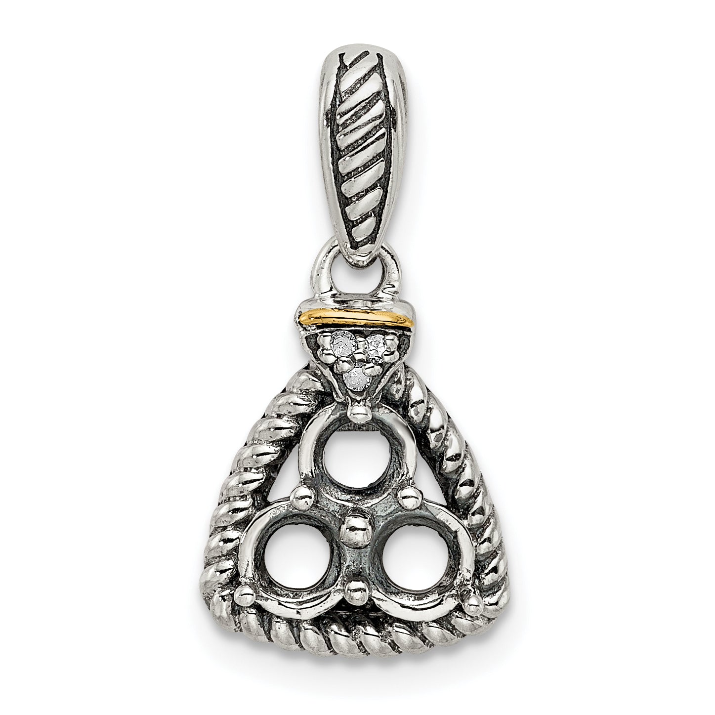 Sterling Silver Antiqued w/14k 3-stone w/Diamond Mother's Pendant