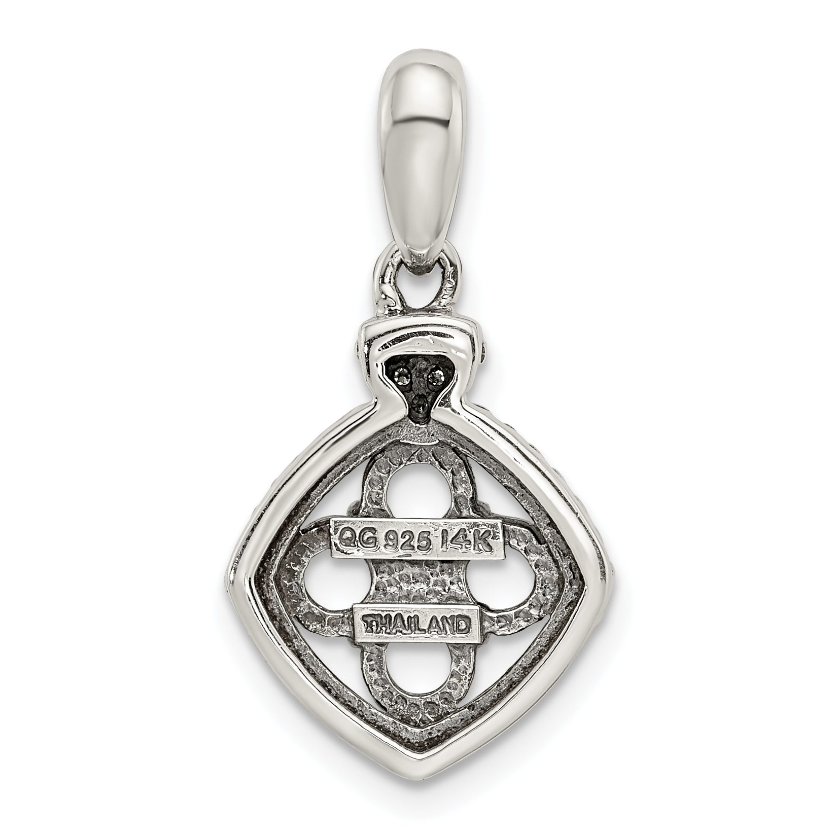 Sterling Silver Antiqued w/14k 4-stone w/Diamond Mother's Pendant