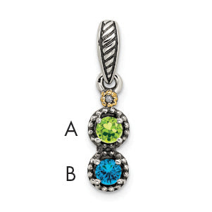 Sterling Silver & 14K Two-Stone And Diamond Mother'S Pendant Qmpd27/2Sy