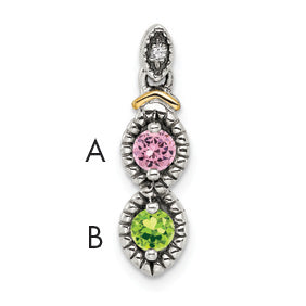 Sterling Silver Antiqued w/14k 2-stone w/Diamond Mothers Pendant Semi-Mount