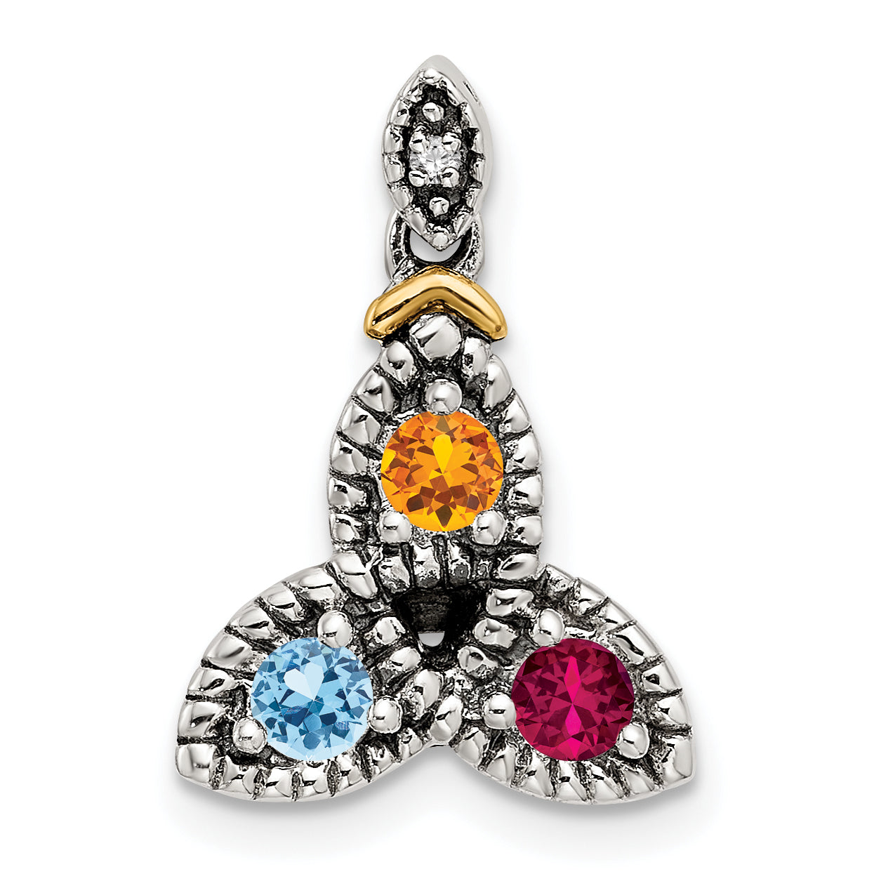 Sterling Silver Antiqued w/14k 3-stone w/Diamond Mothers Pendant Semi-Mount
