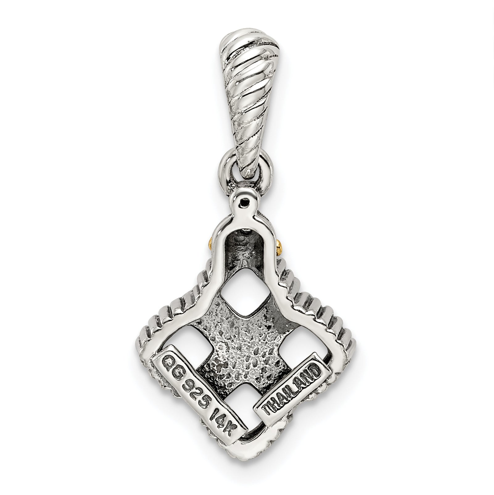 Sterling Silver Antiqued w/14k 4-stone w/Diamond Mothers Pendant Semi-Mount