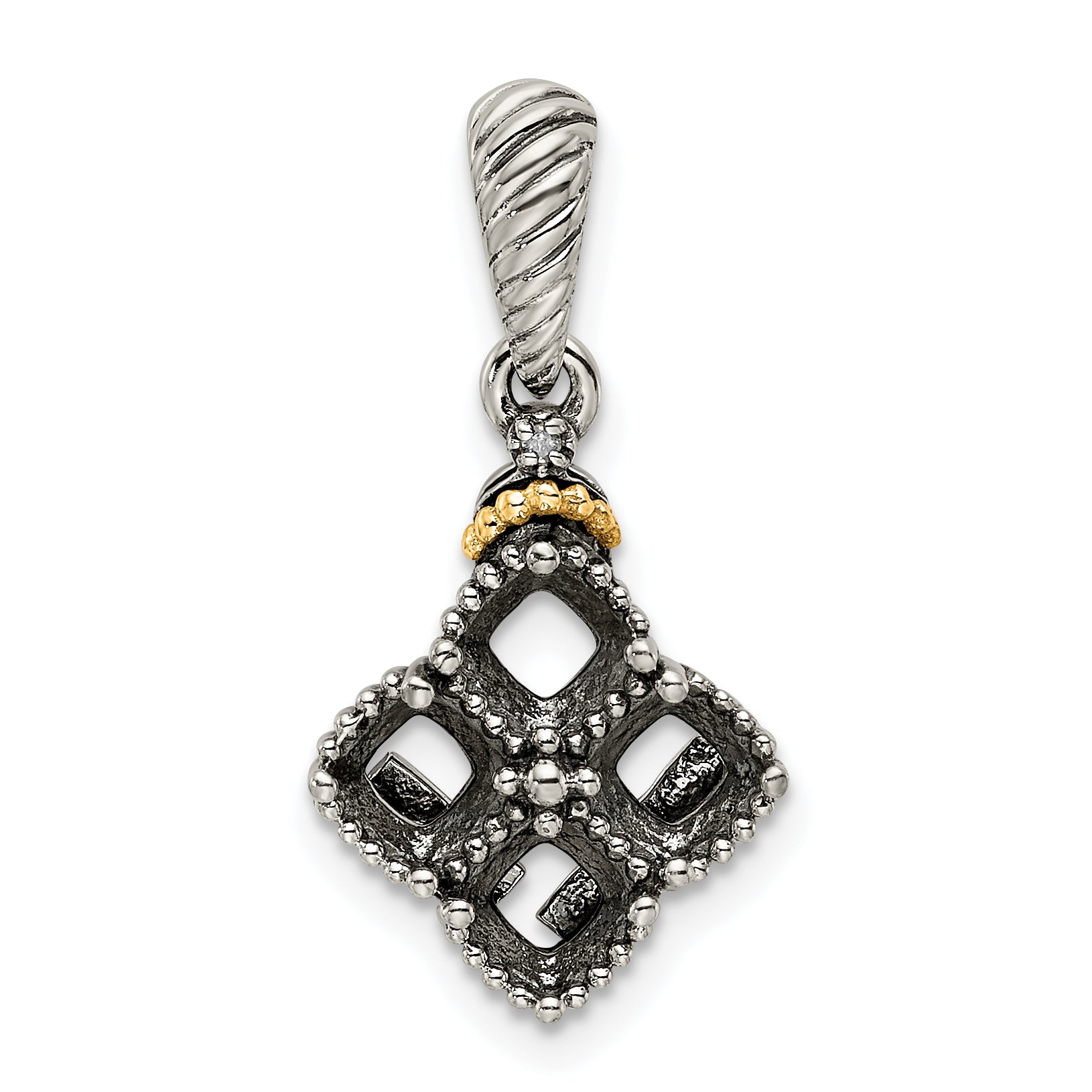 Sterling Silver Antiqued w/14k 4-stone w/Diamond Mother's Pendant