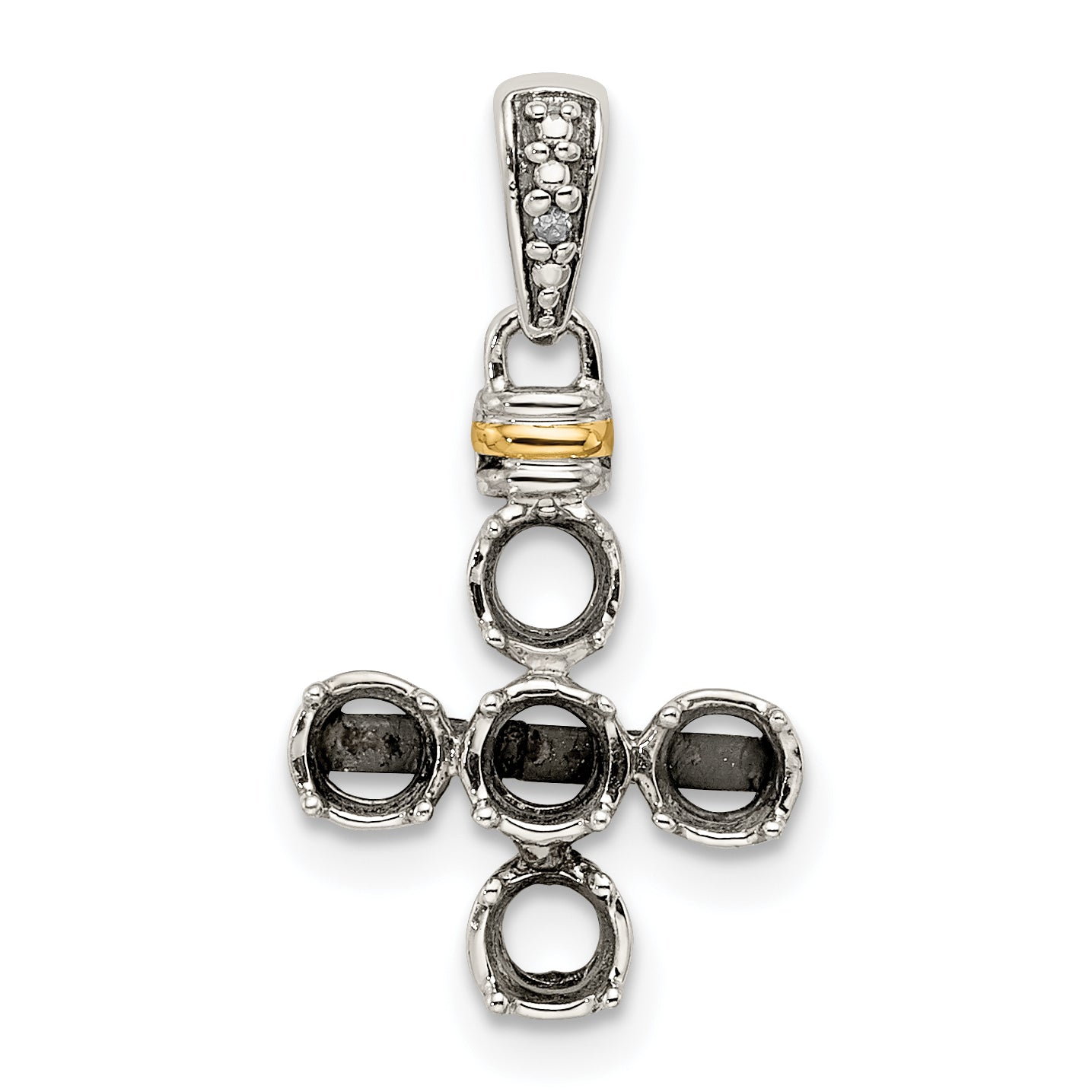 Sterling Silver Antiqued w/14k 5-stone w/Diamond Mother's Pendant