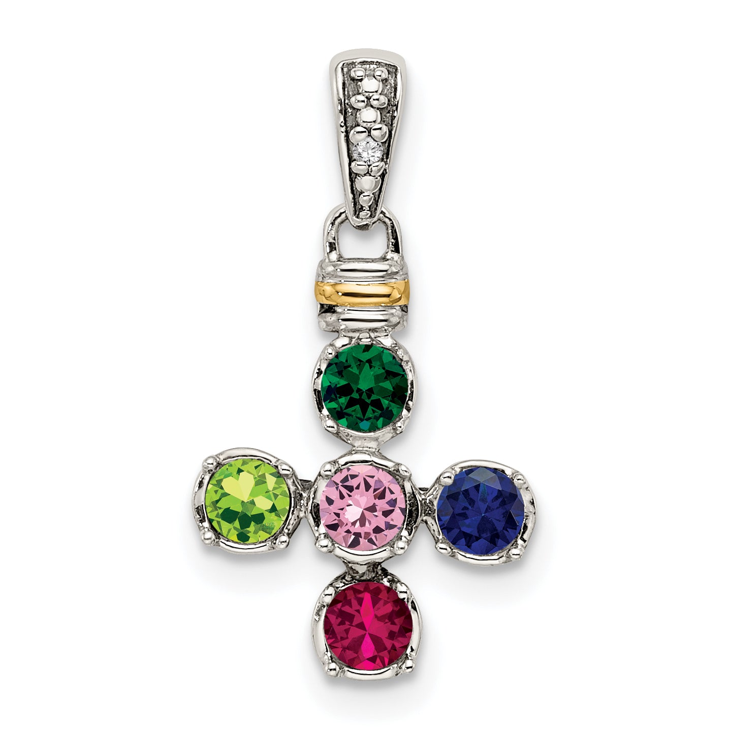 Sterling Silver Antiqued w/14k 5-stone w/Diamond Mothers Pendant Semi-Mount