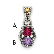 Sterling Silver Antiqued w/14k 2-stone w/Diamond Mothers Pendant Semi-Mount