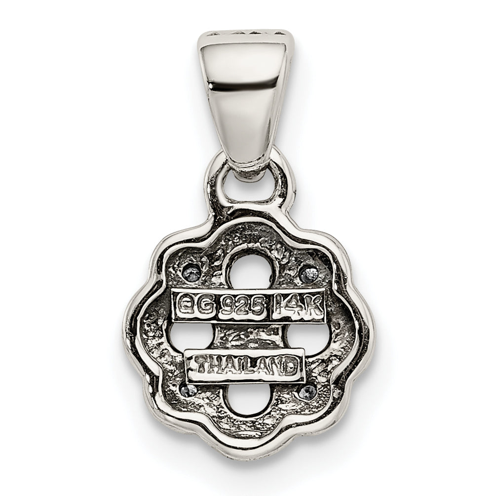 Sterling Silver Antiqued w/14k 4-stone w/Diamond Mothers Pendant Semi-Mount