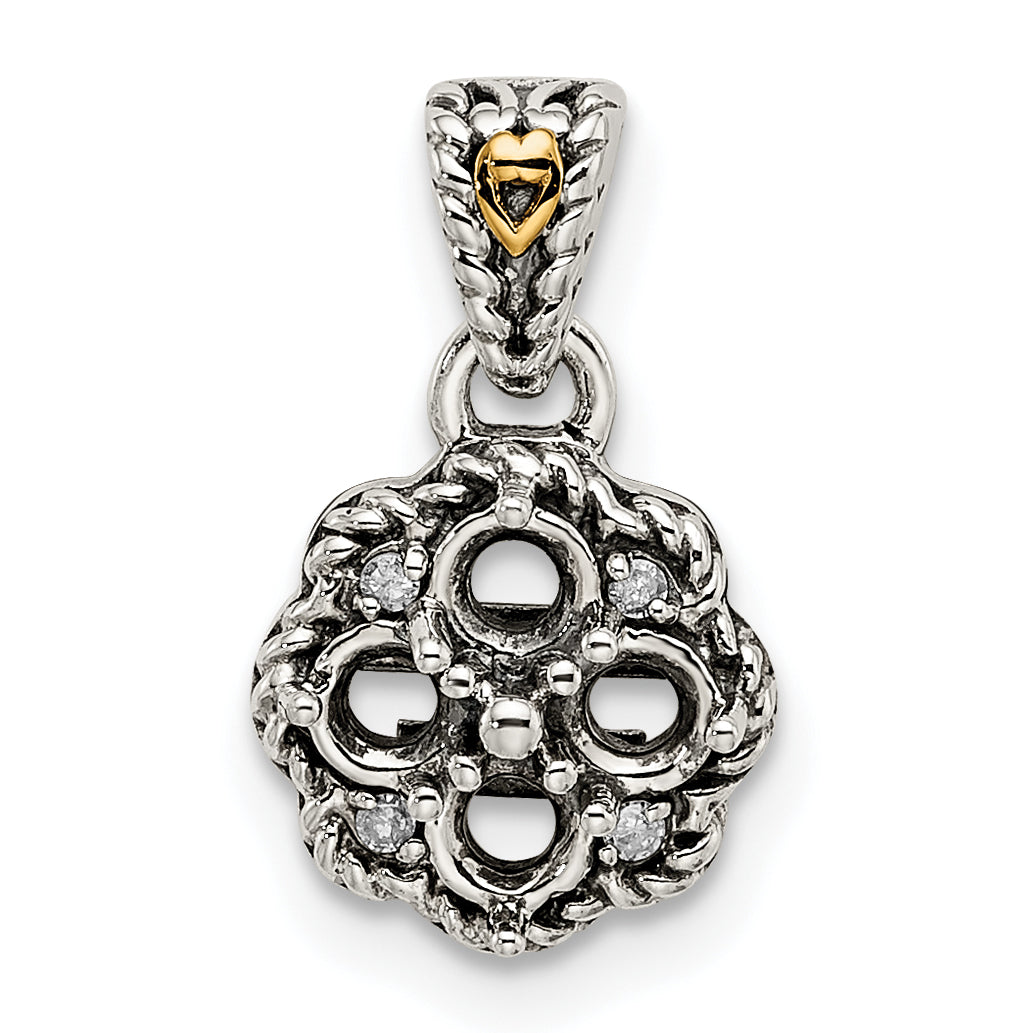 Sterling Silver Antiqued w/14k 4-stone w/Diamond Mother's Pendant