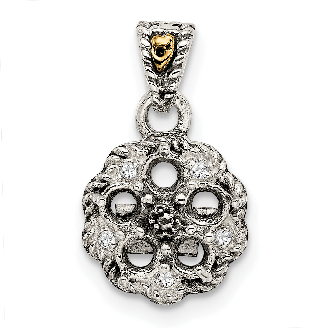 Sterling Silver Antiqued w/14k 5-stone w/Diamond Mother's Pendant