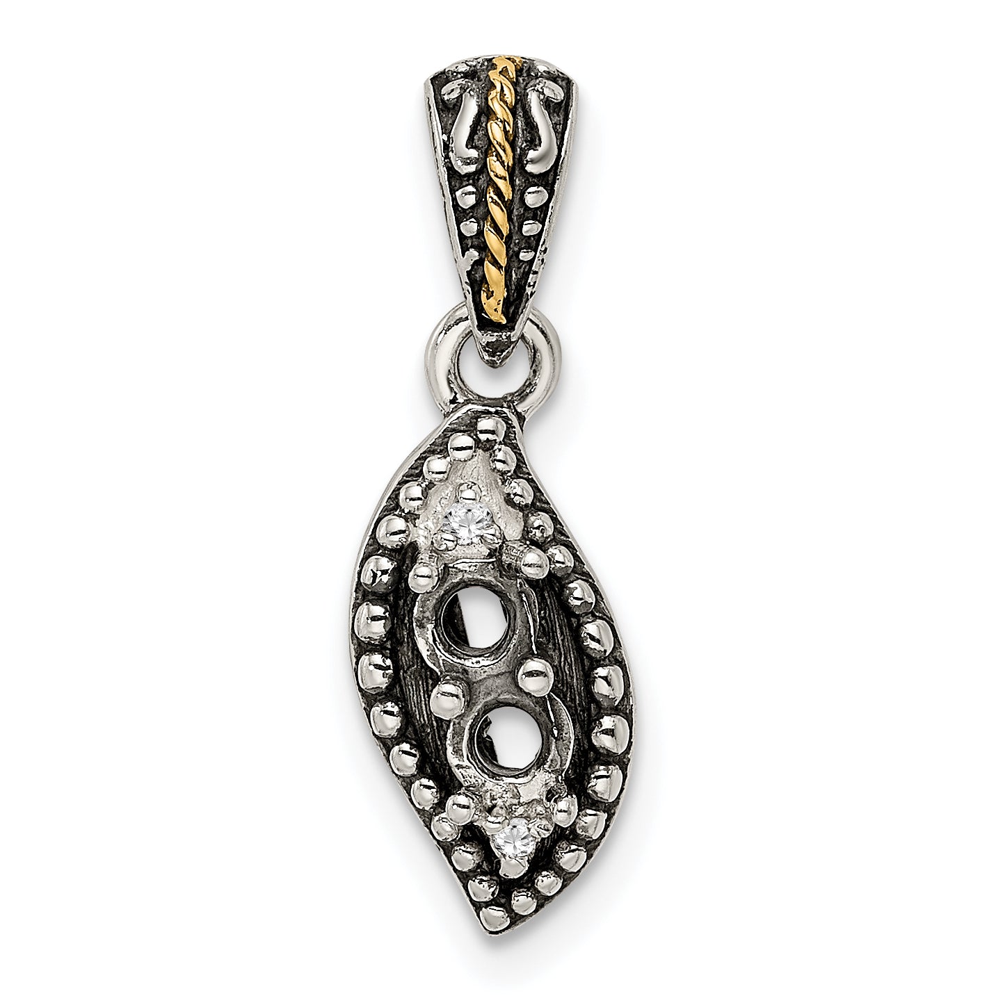 Sterling Silver Antiqued w/14k 2-stone w/Diamond Mothers Pendant Semi-Mount