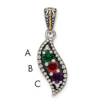 Sterling Silver Antiqued w/14k 3-stone w/Diamond Mothers Pendant Semi-Mount