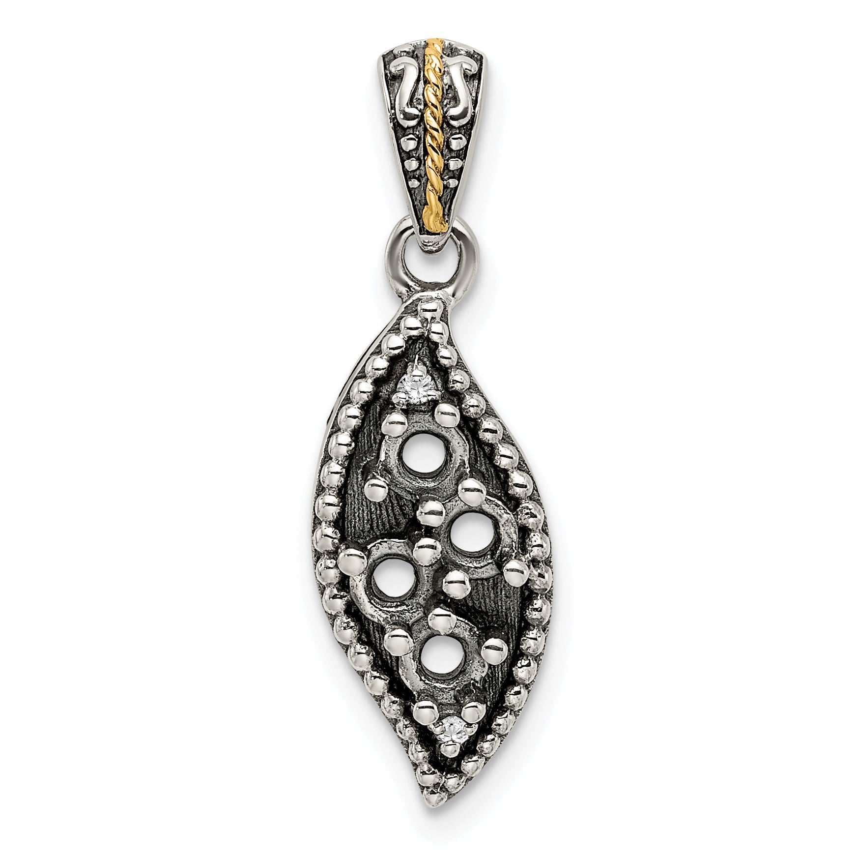 Sterling Silver Antiqued w/14k 4-stone w/Diamond Mother's Pendant