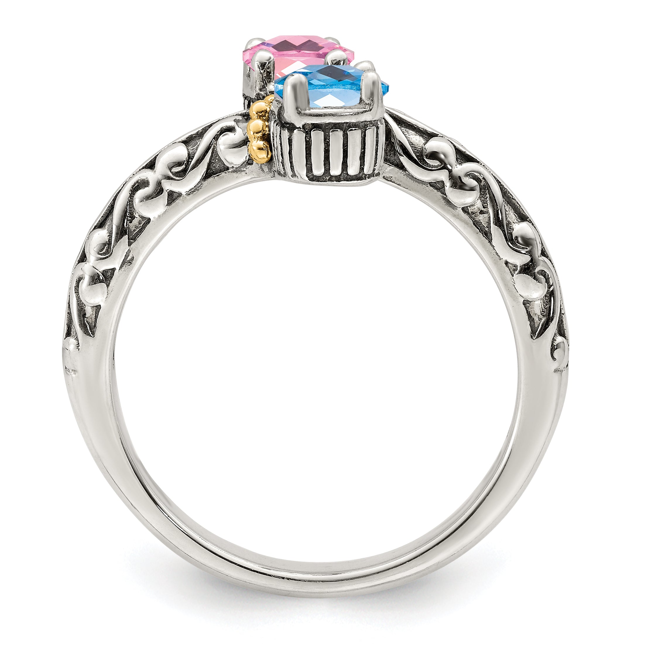 Sterling Silver Antiqued w/14k 2-stone Mother's Ring Mounting