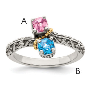 Sterling Silver Antiqued w/14k 2-stone Mother's Ring