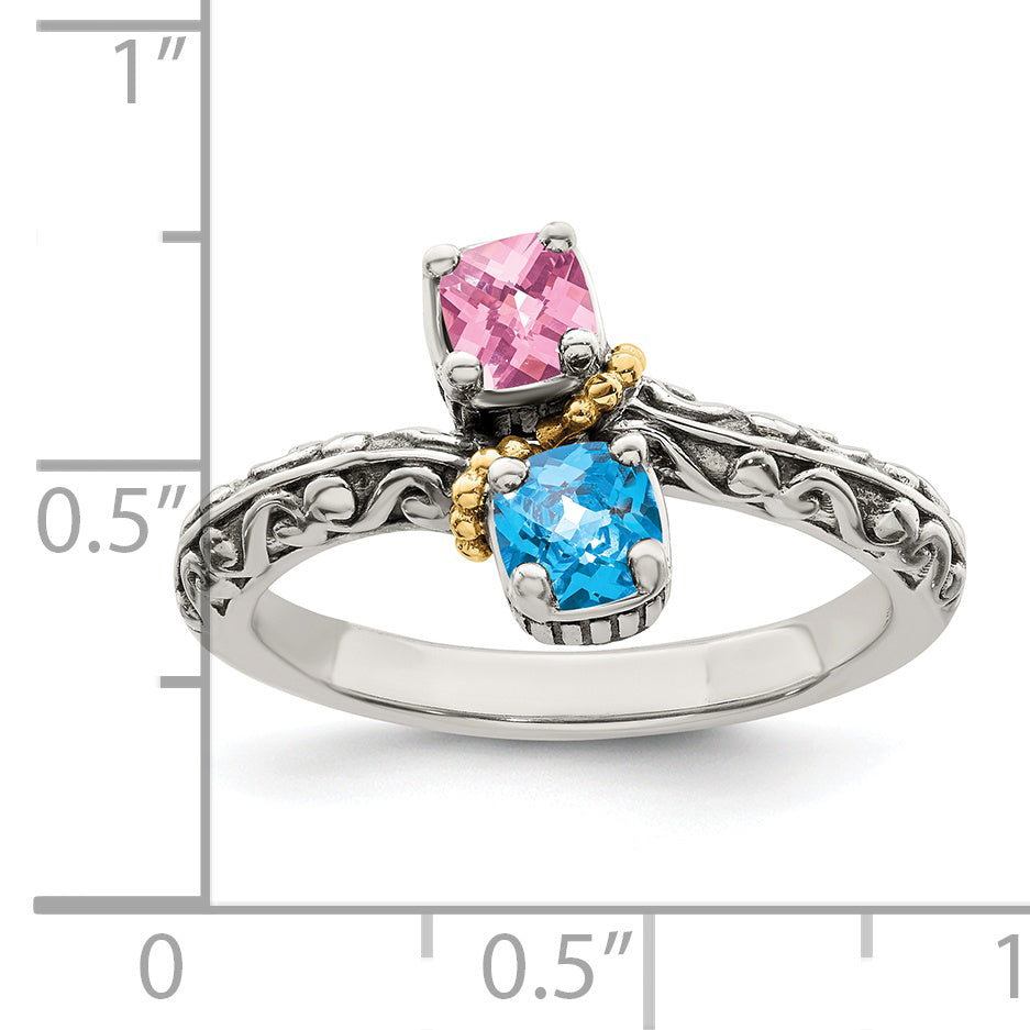 Sterling Silver Antiqued w/14k 2-stone Mother's Ring Mounting