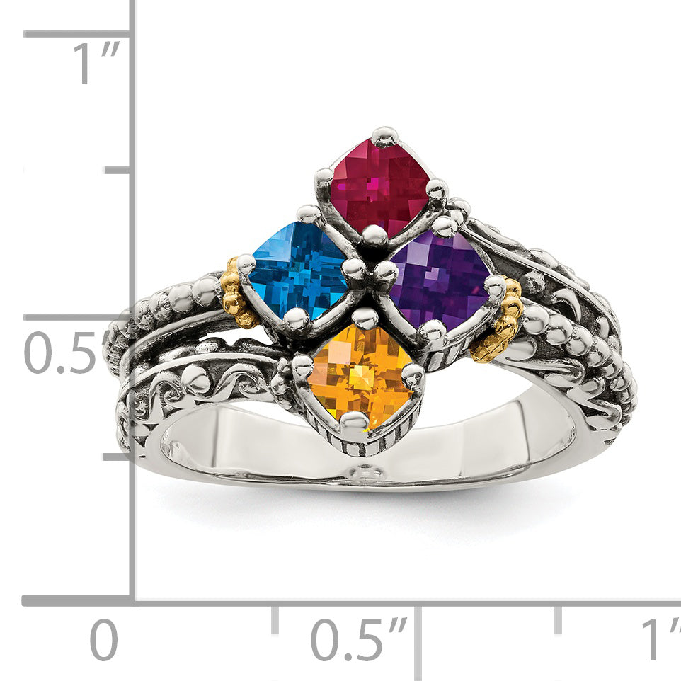 Sterling Silver Antiqued w/14k 4-stone Mother's Ring