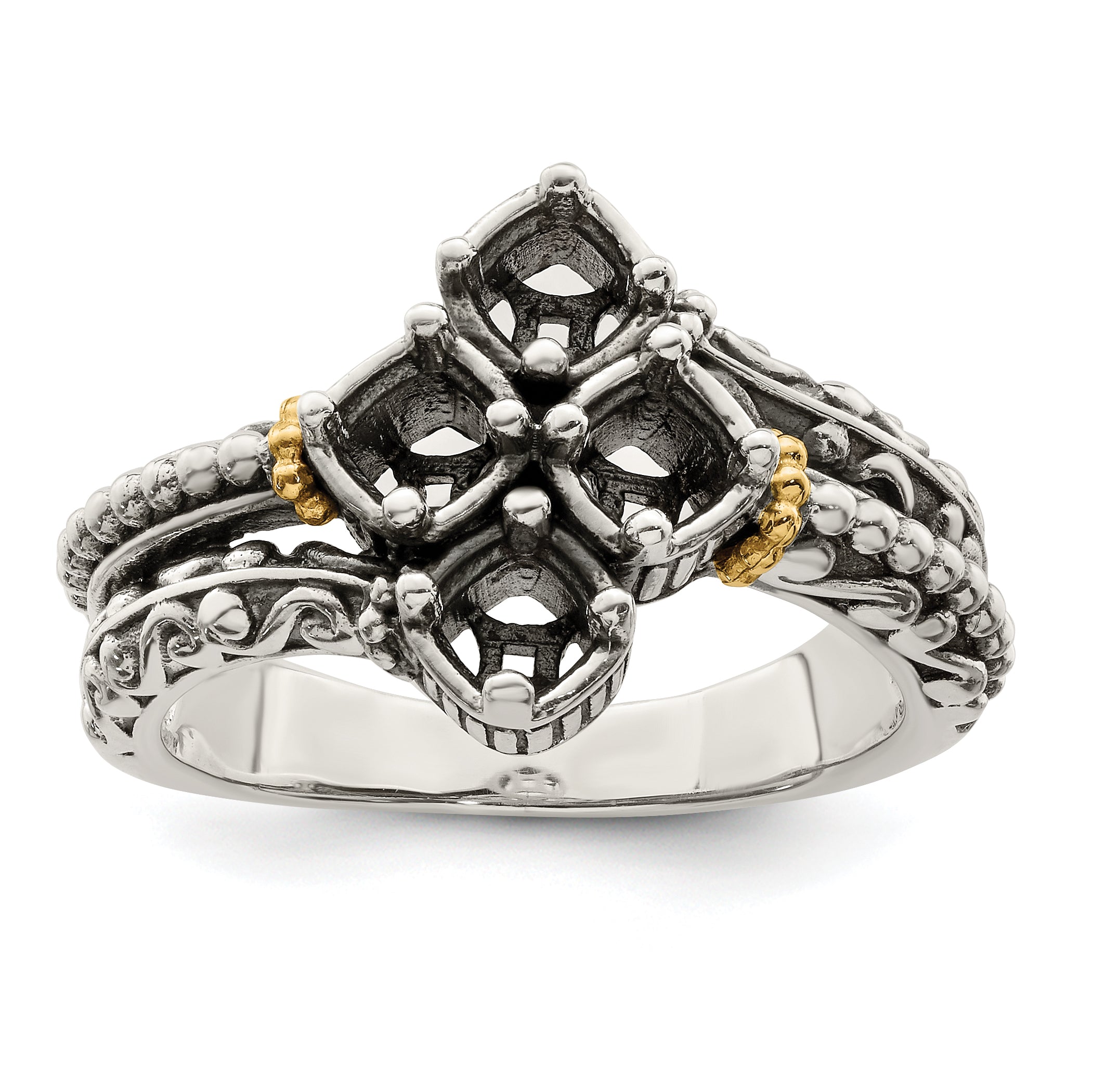 Sterling Silver Antiqued w/14k 4-stone Mother's Ring