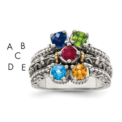 Sterling Silver Antiqued w/14k 5-stone Mother's Ring Mounting