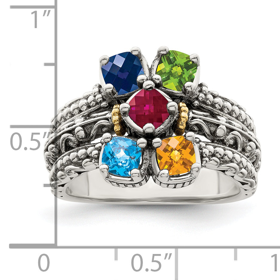 Sterling Silver Antiqued w/14k 5-stone Mother's Ring
