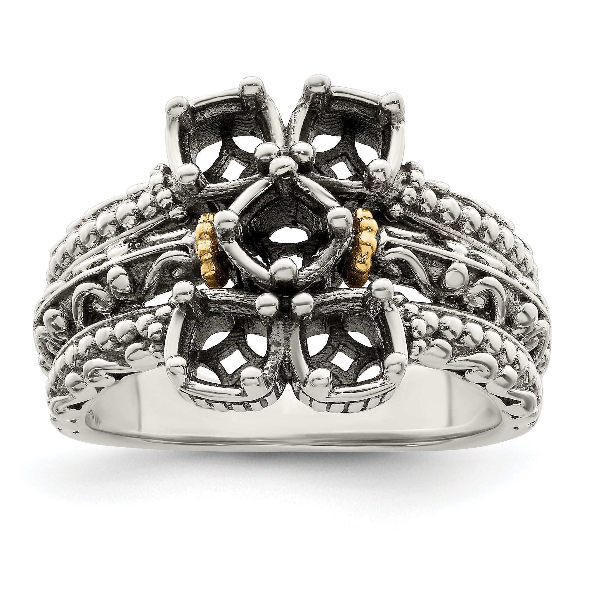 Sterling Silver Antiqued w/14k 5-stone Mother's Ring Mounting