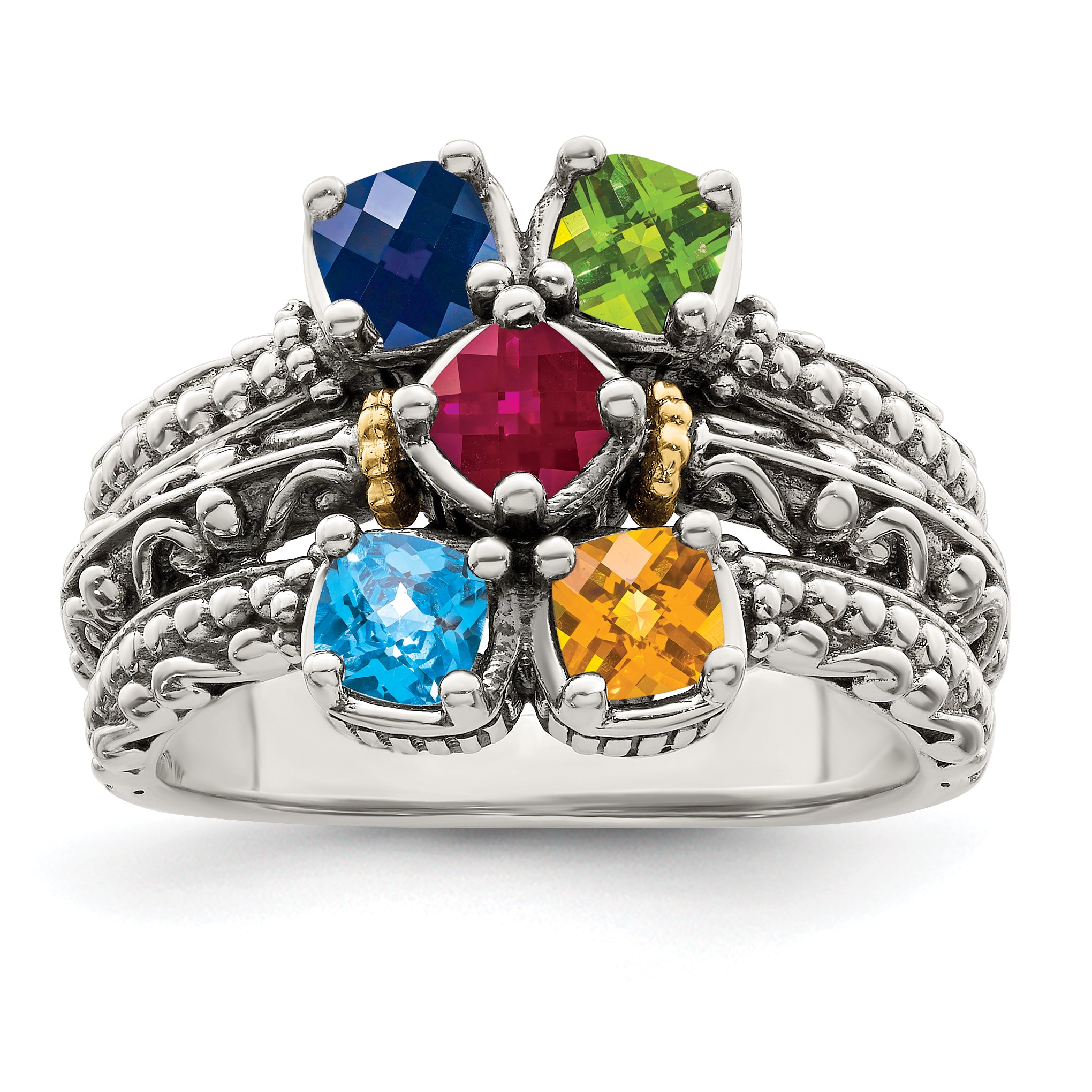 Sterling Silver Antiqued w/14k 5-stone Mother's Ring Mounting