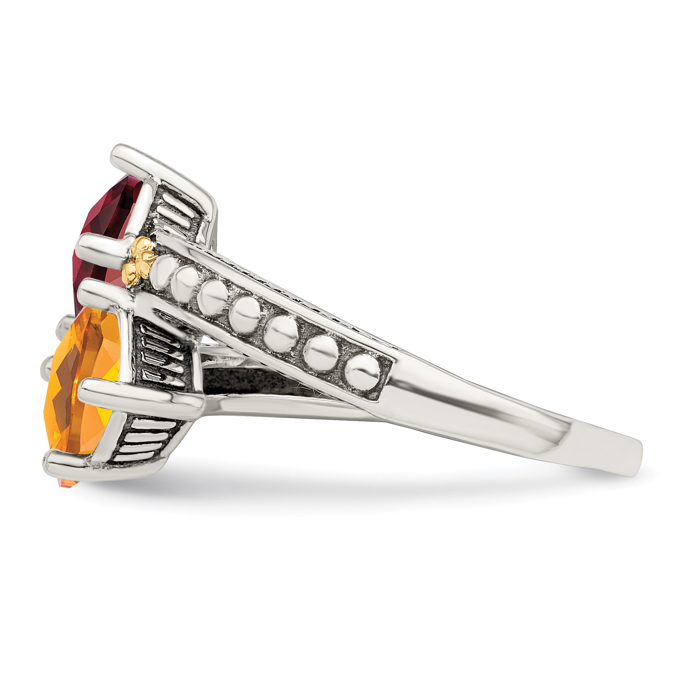 Sterling Silver Antiqued w/14k 2-stone Mother's Ring Mounting