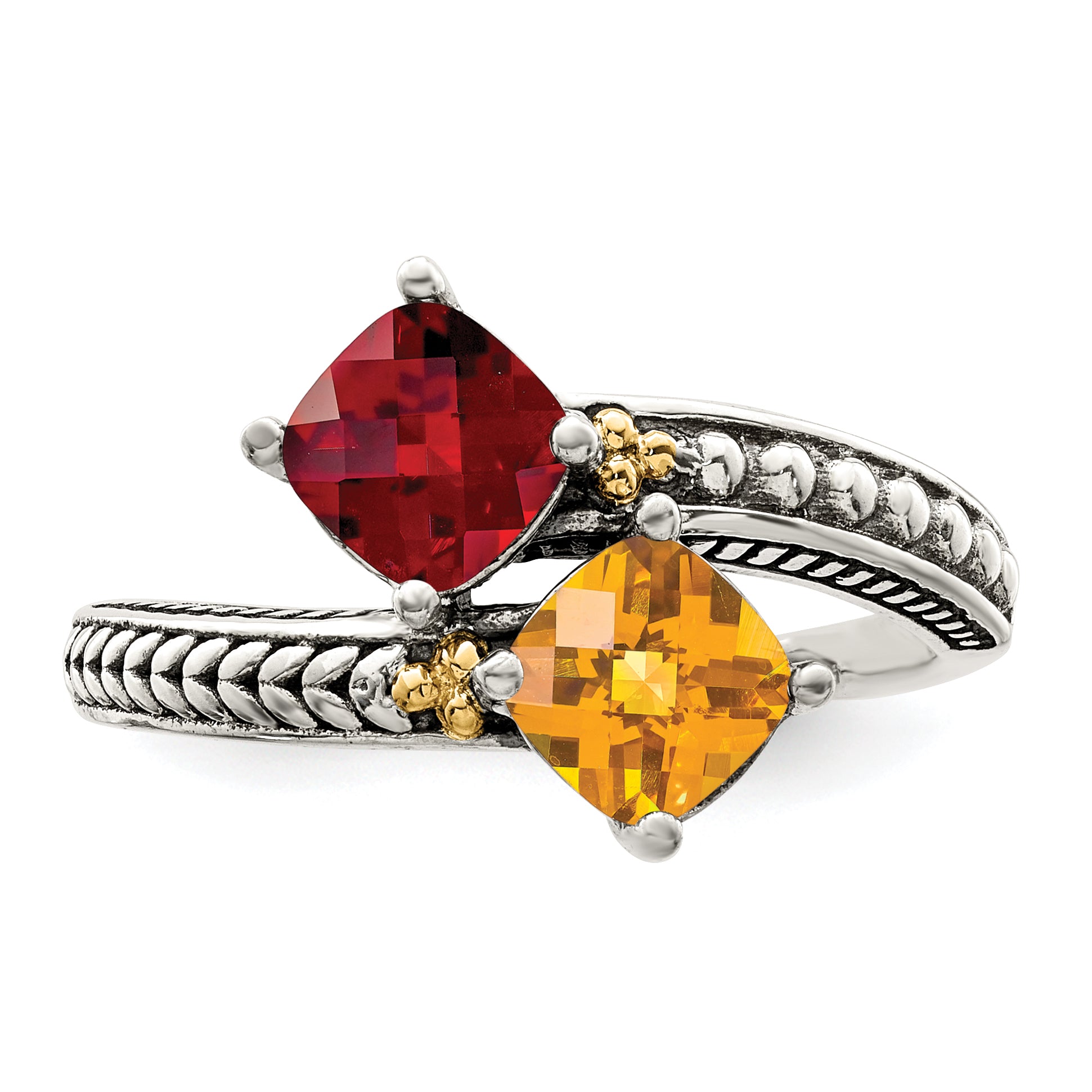 Sterling Silver Antiqued w/14k 2-stone Mother's Ring Mounting