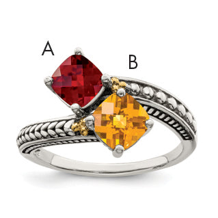 Sterling Silver Antiqued w/14k 2-stone Mother's Ring Mounting