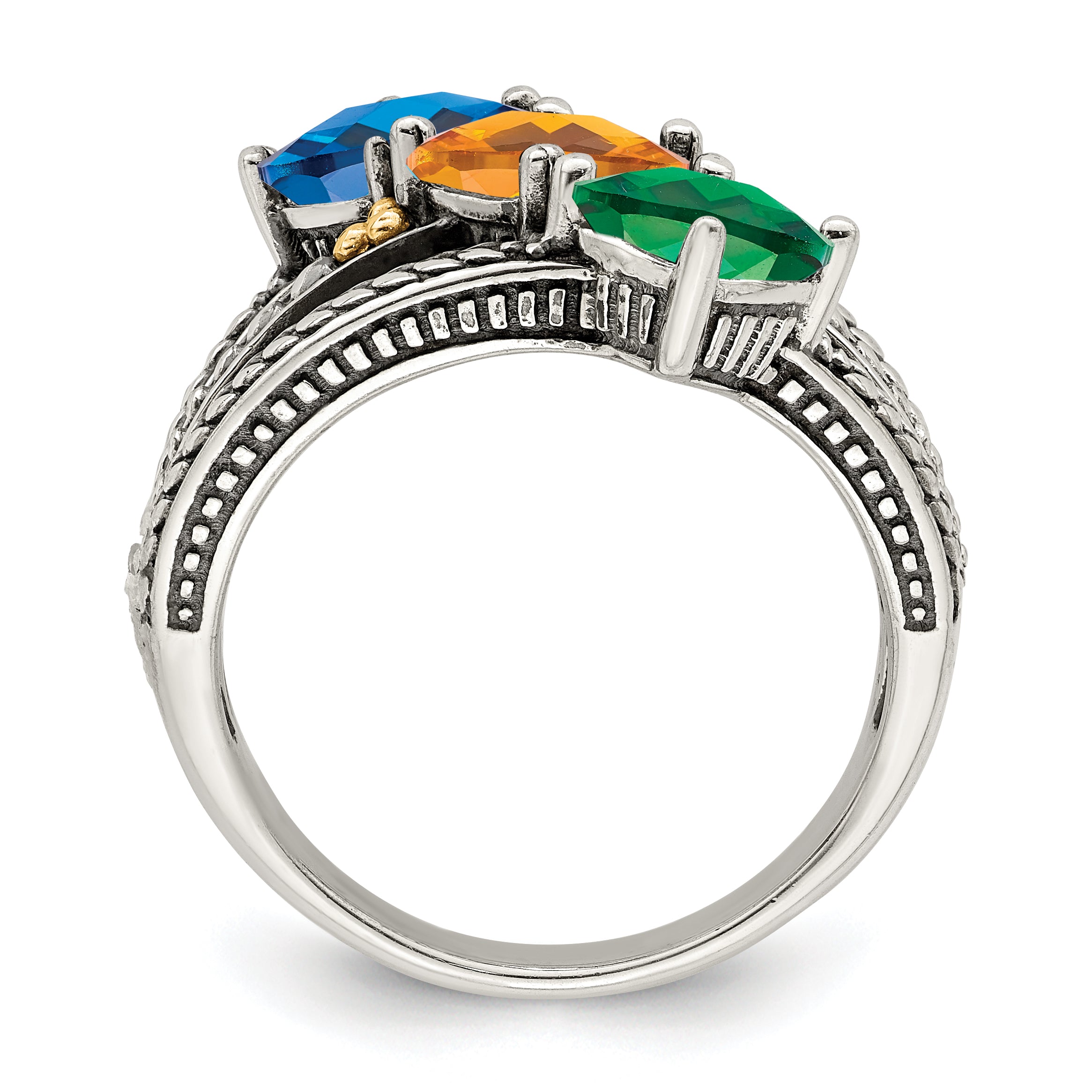 Sterling Silver Antiqued w/14k 3-stone Mother's Ring Mounting