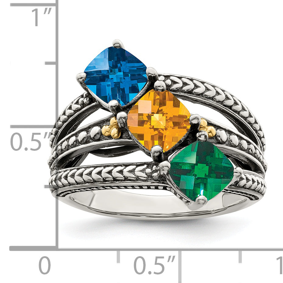 Sterling Silver Antiqued w/14k 3-stone Mother's Ring Mounting