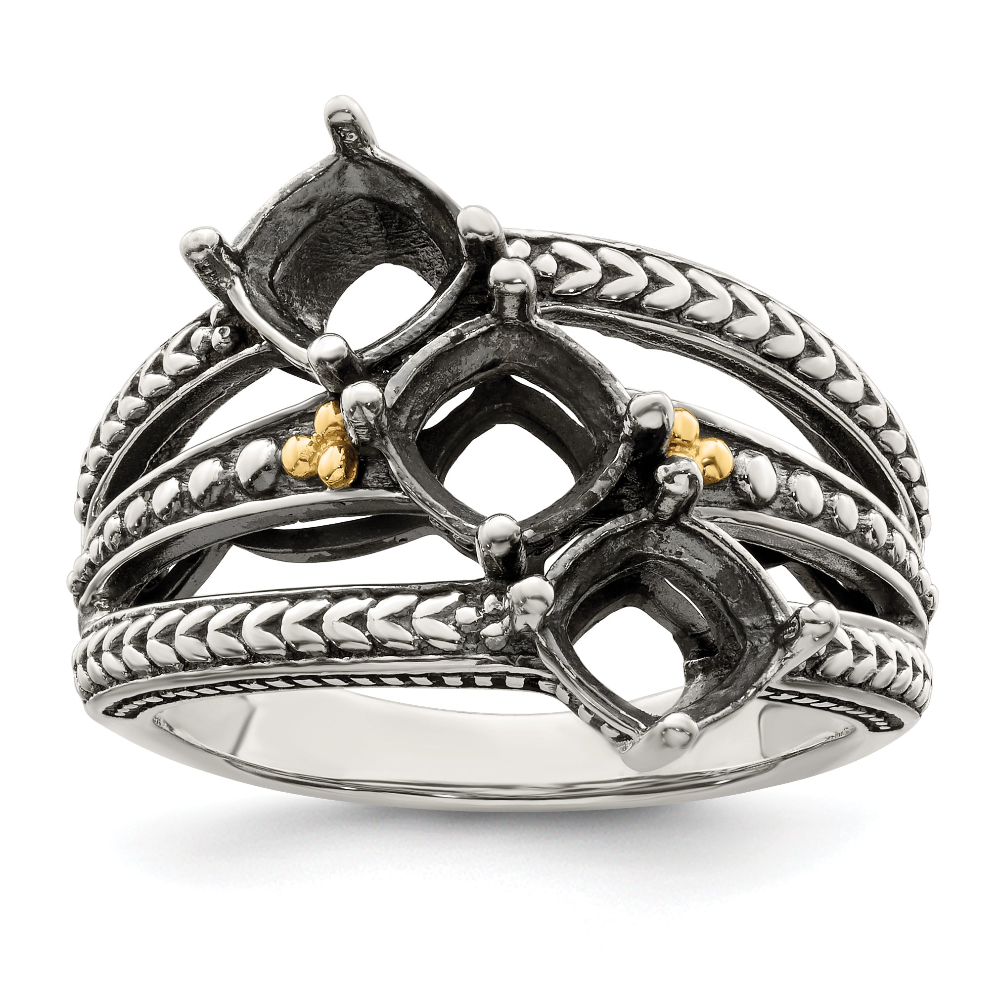 Sterling Silver Antiqued w/14k 3-stone Mother's Ring Mounting