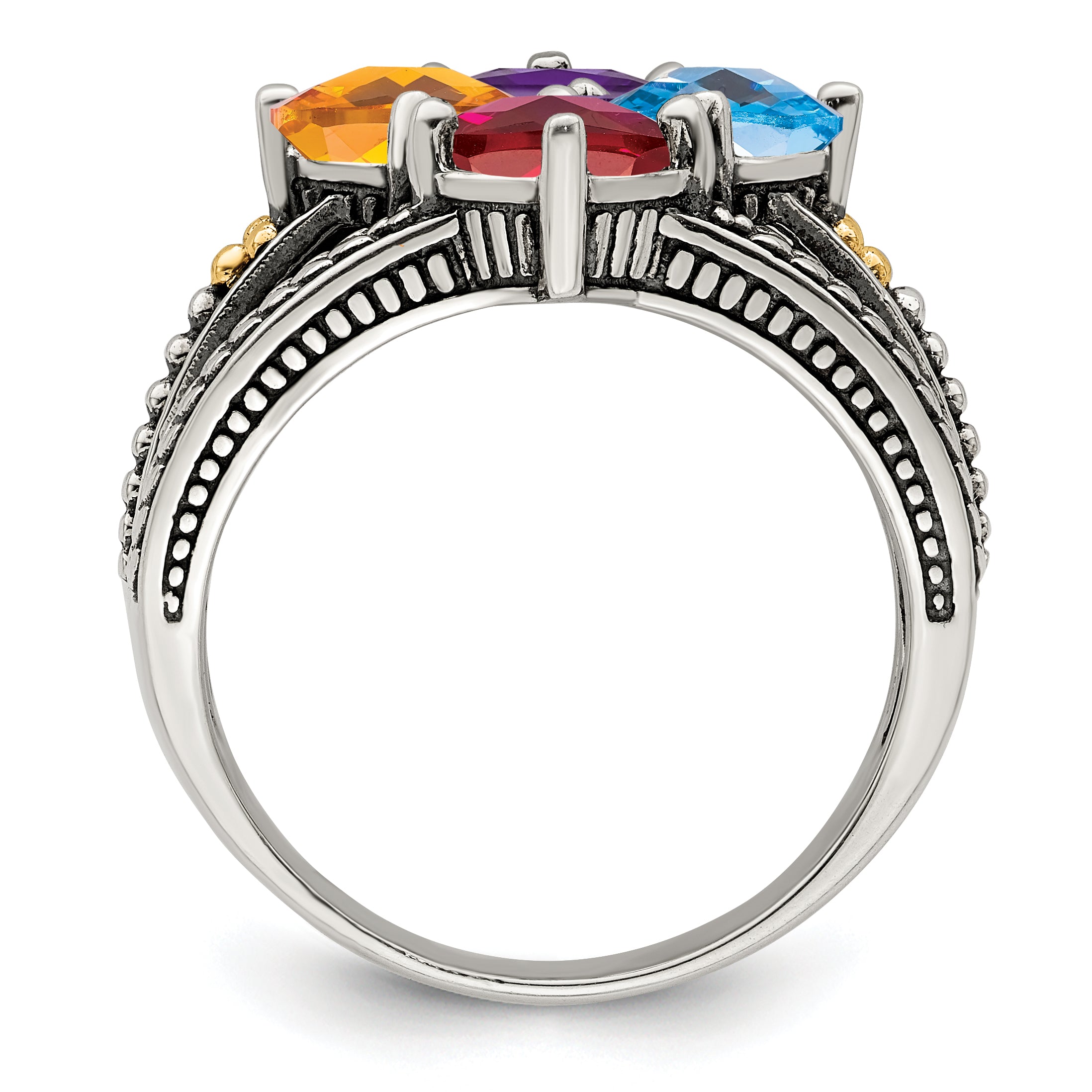 Sterling Silver Antiqued w/14k 4-stone Mother's Ring