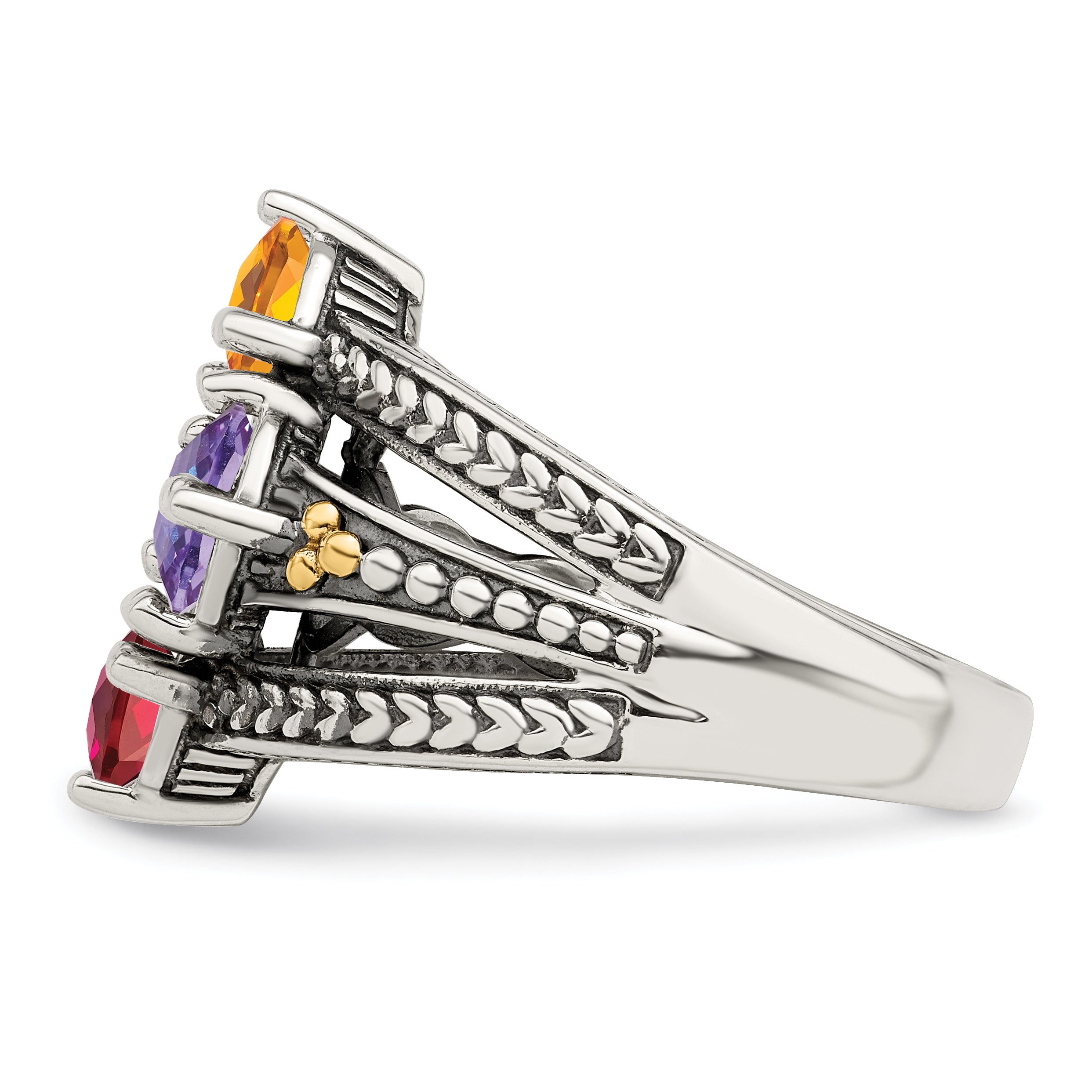 Sterling Silver Antiqued w/14k 4-stone Mother's Ring