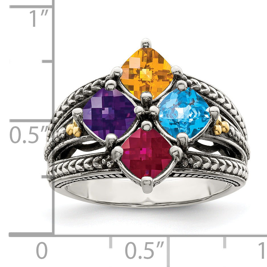 Sterling Silver Antiqued w/14k 4-stone Mother's Ring Mounting