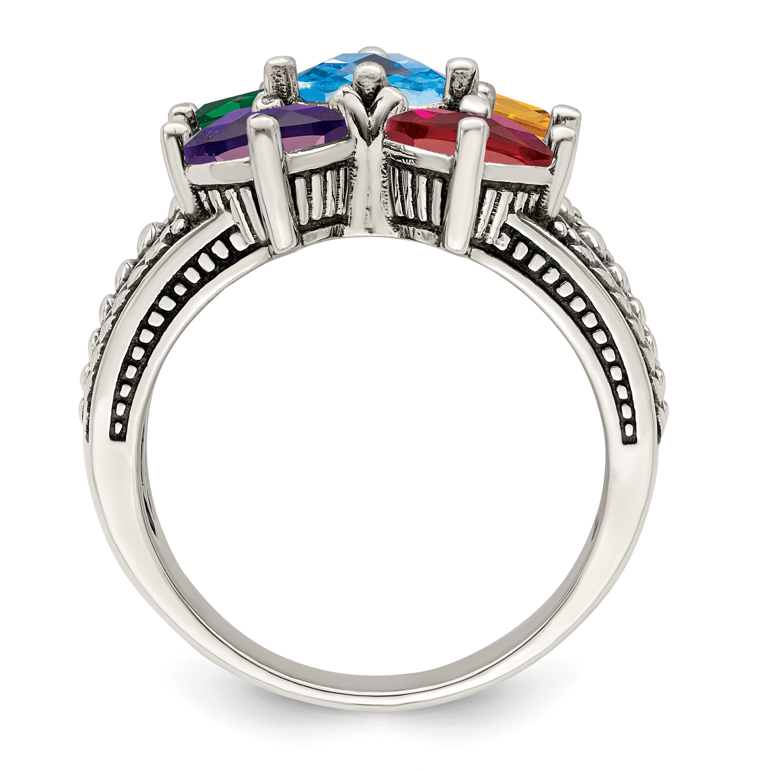 Sterling Silver Antiqued w/14k 5-stone Mother's Ring