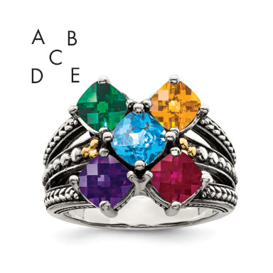 Sterling Silver Antiqued w/14k 5-stone Mother's Ring Mounting