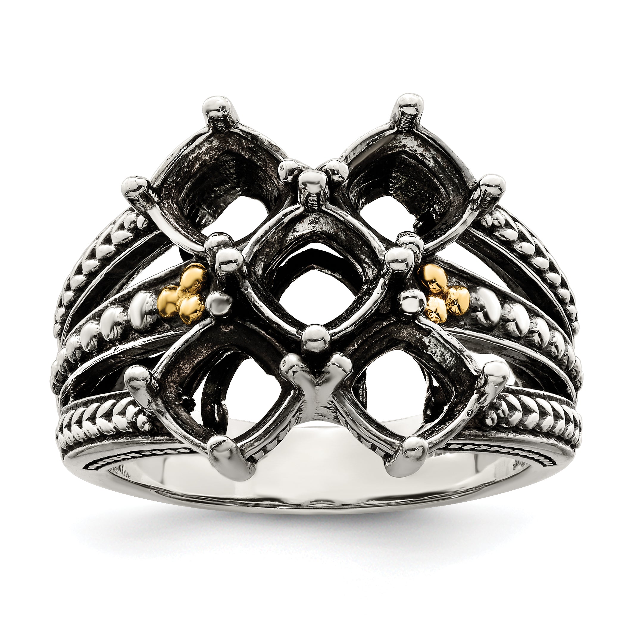 Sterling Silver Antiqued w/14k 5-stone Mother's Ring