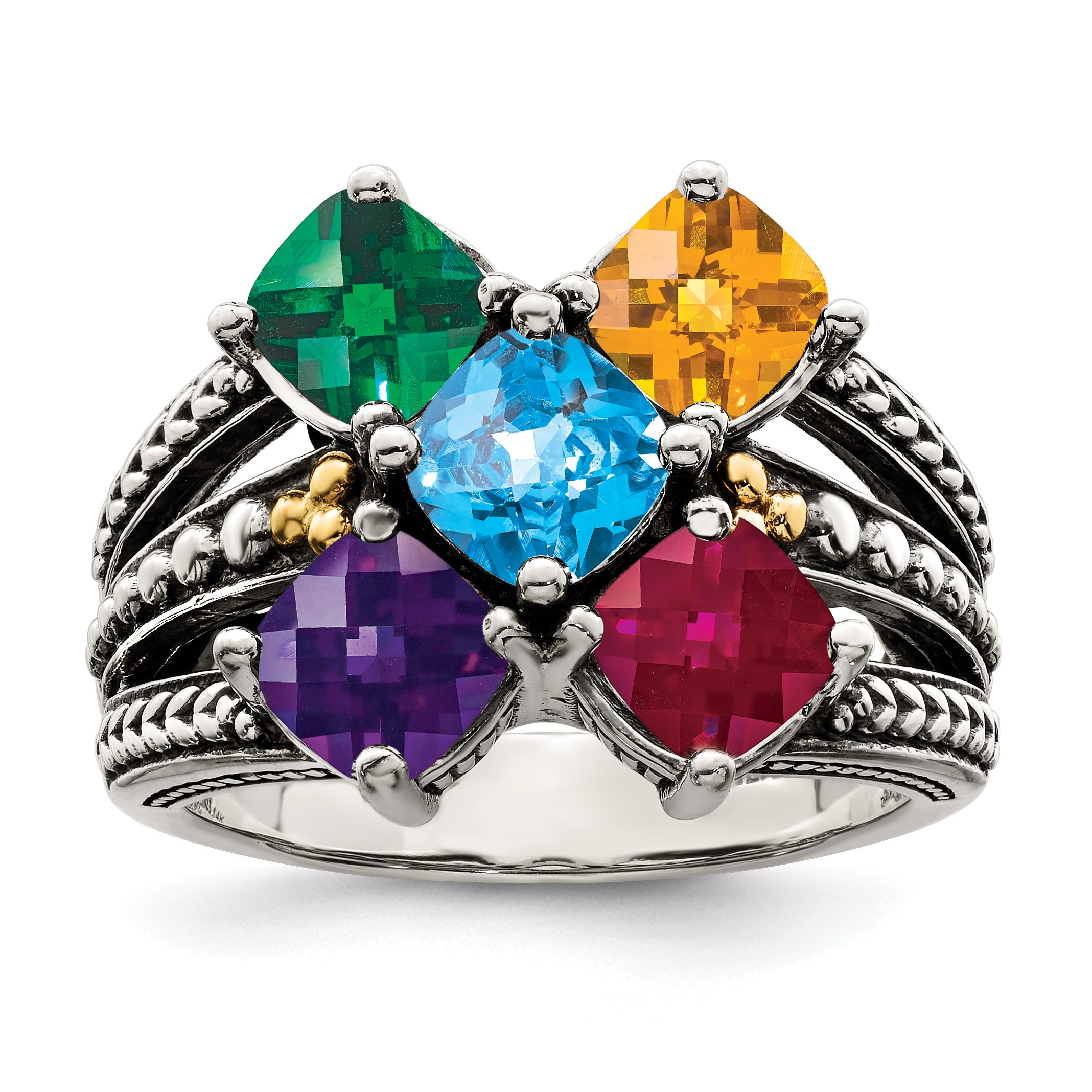 Sterling Silver Antiqued w/14k 5-stone Mother's Ring Mounting