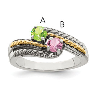 Sterling Silver Antiqued w/14k 2-stone Mother's Ring Mounting
