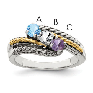Sterling Silver Antiqued w/14k 3-stone Mother's Ring Mounting