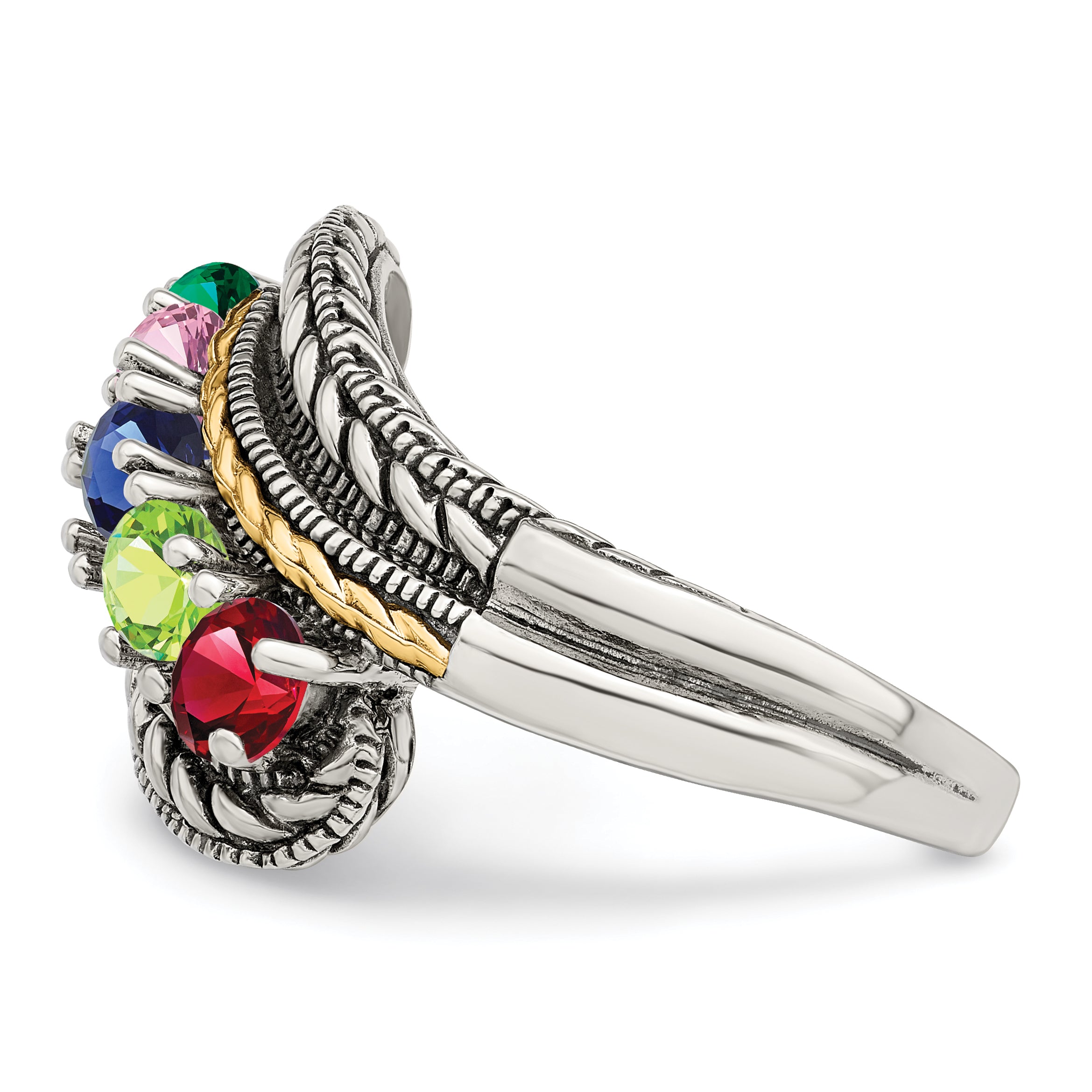 Sterling Silver Antiqued w/14k 5-stone Mother's Ring Mounting